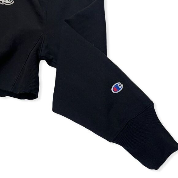 Champion Black Reverse Weave Embroidered Cropped Hoodie Sweatshirt - Picture 5 of 12